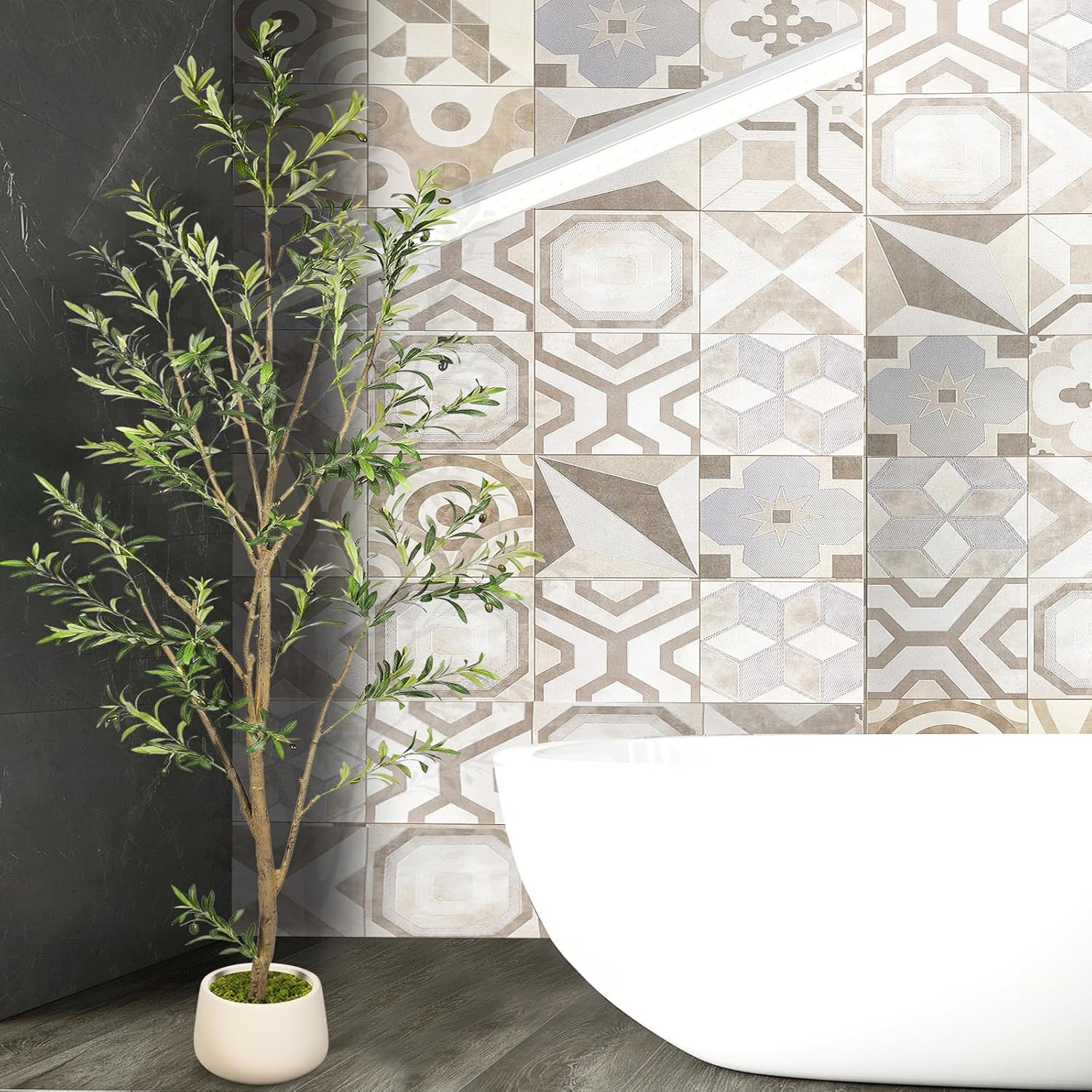 9FT Tall Faux Olive Tree with White Planter – Lifelike Indoor Decor