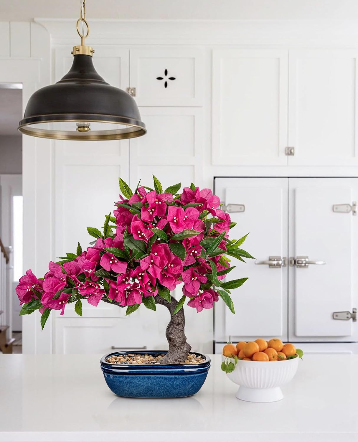 Artificial Bougainvillea Bonsai Tree 18.5″ Silk Bougainvillea Plant with Blue Po