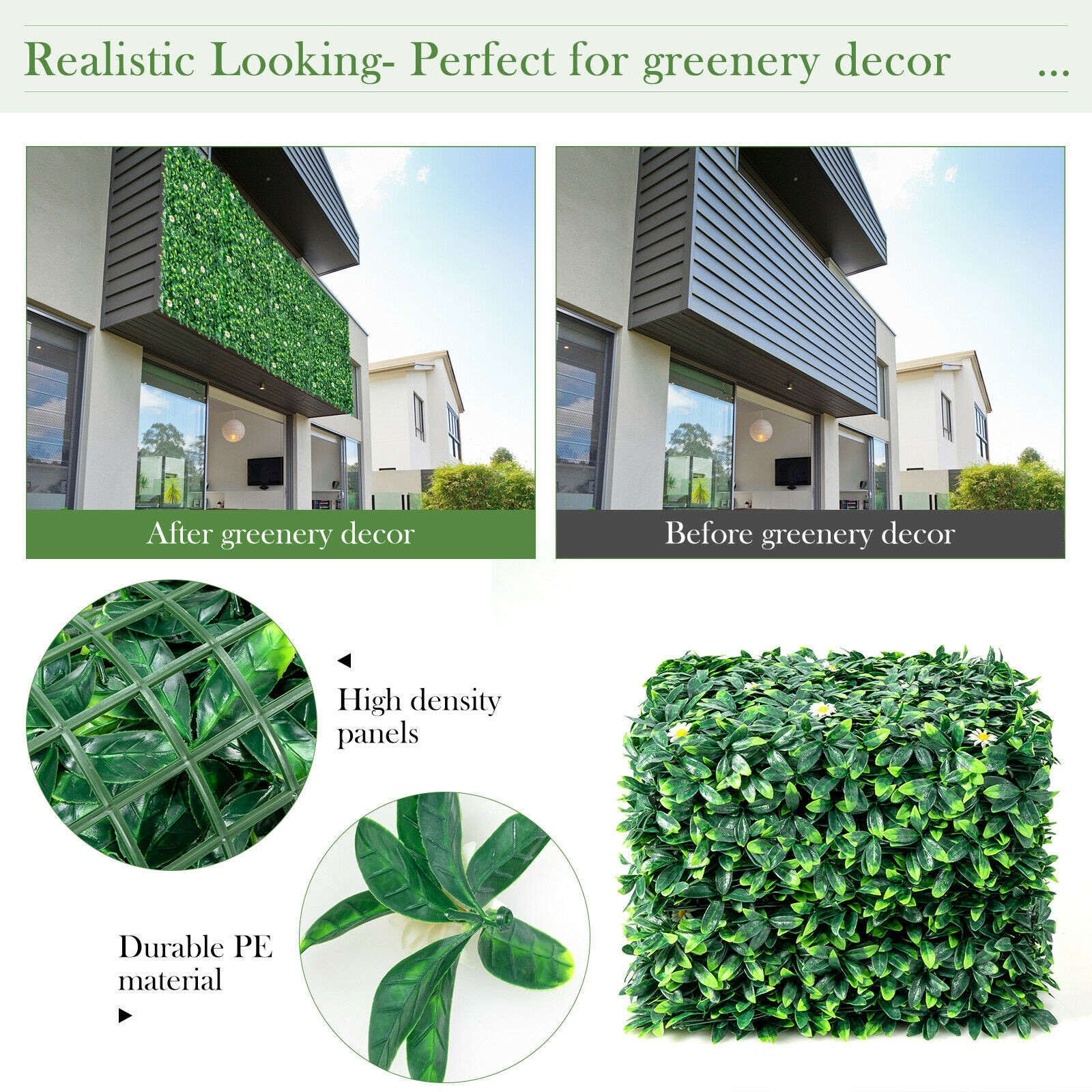 12PCS 20x20inch Artificial Daisy Hedge Plant Privacy Fence Hedge Panels