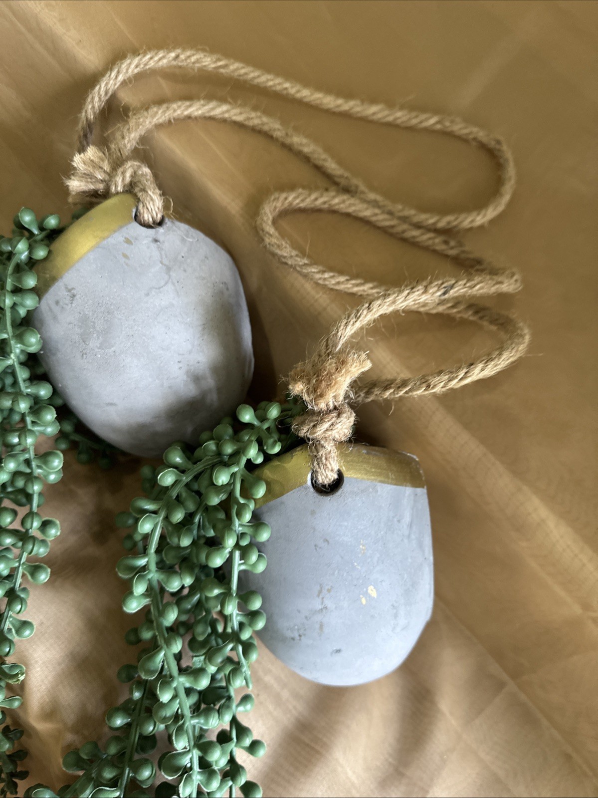 String Of Pearls Plant Set Artificial Hanging Decor Grey And Gold Pot Set 2