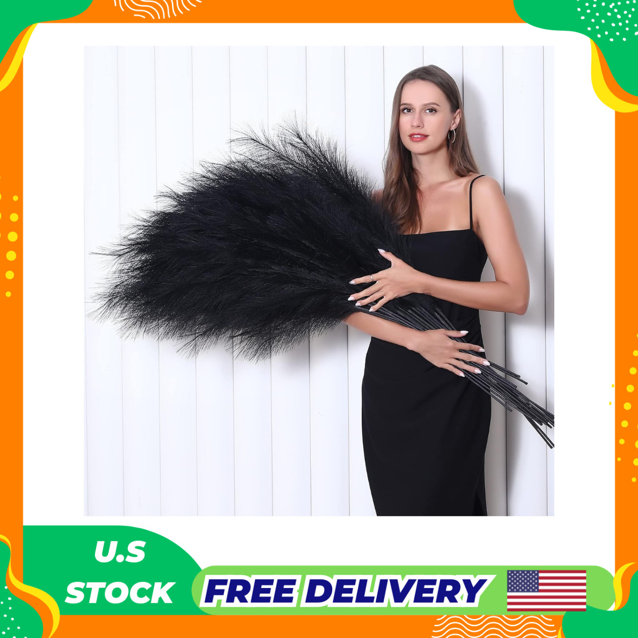 8 Pcs 45 inch Tall Faux Pampas Grass Decor, Large Artificial Black Pompous Grass