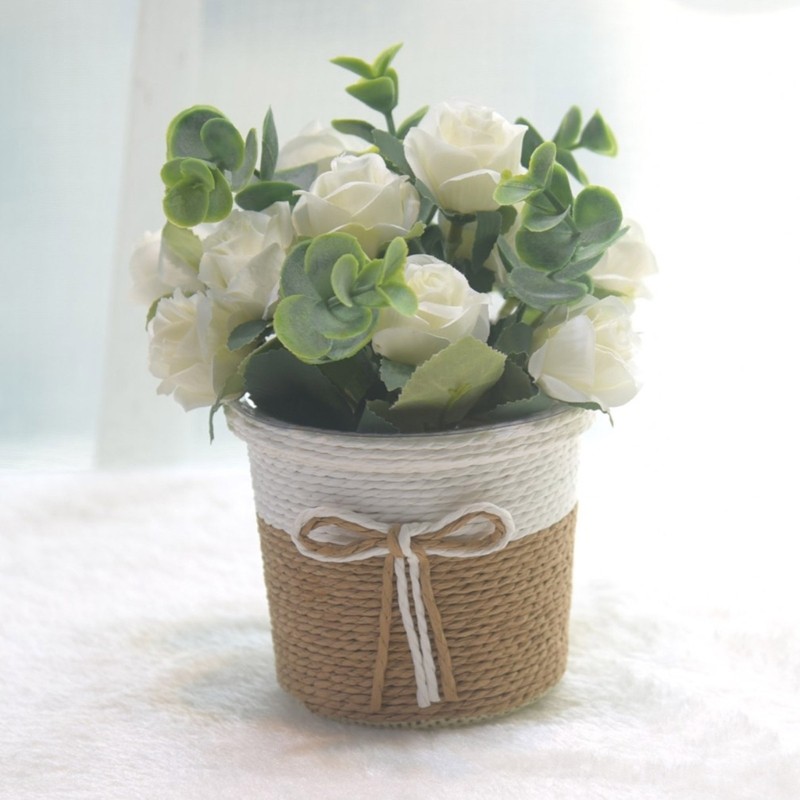 Faux Flower Arrangements in Vase Potted Plant for Table or Book Shelf Display