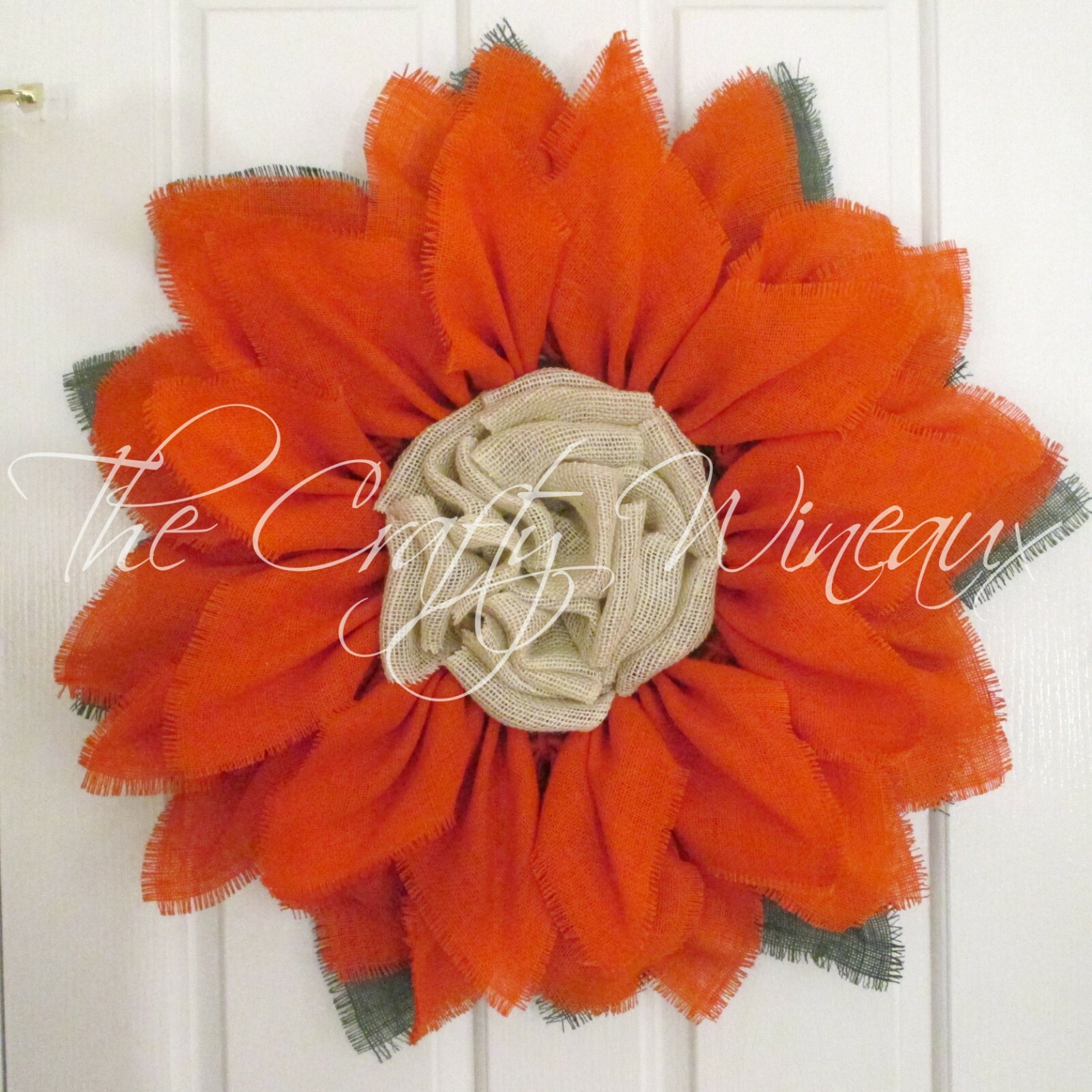 The Crafty Wineaux – Large 25″ Tangerine Burlap Sunflower Wreath, Orange