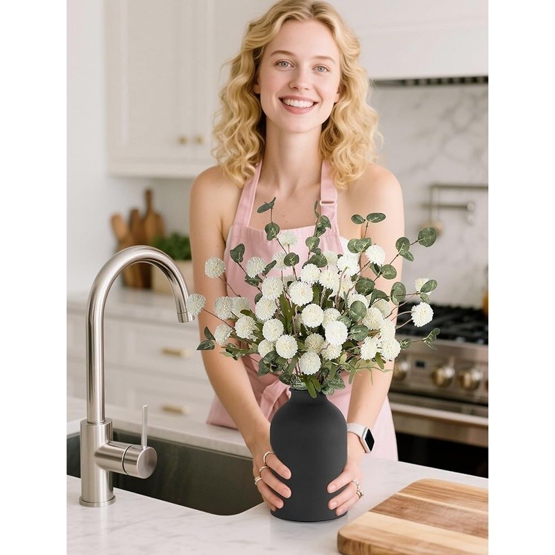 Artificial Kiku Flower Arrangement in Metal Vase Home Decor Centerpiece New