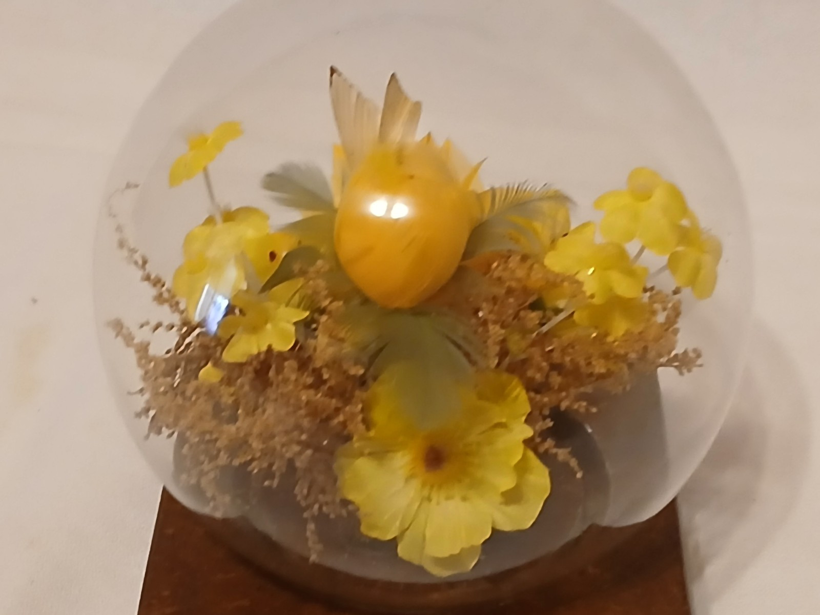 Vintage PENCO Glass Dome Terrarium w/ faux silk flowers & butterfly- 19″ around