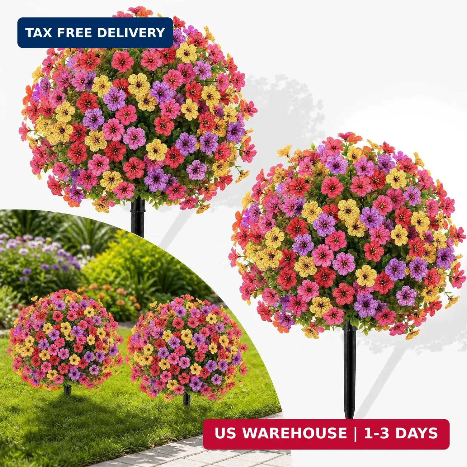 2Pcs 20 Artificial Topiary Ball Flowers for Outdoors Planters, Spring Decoratio