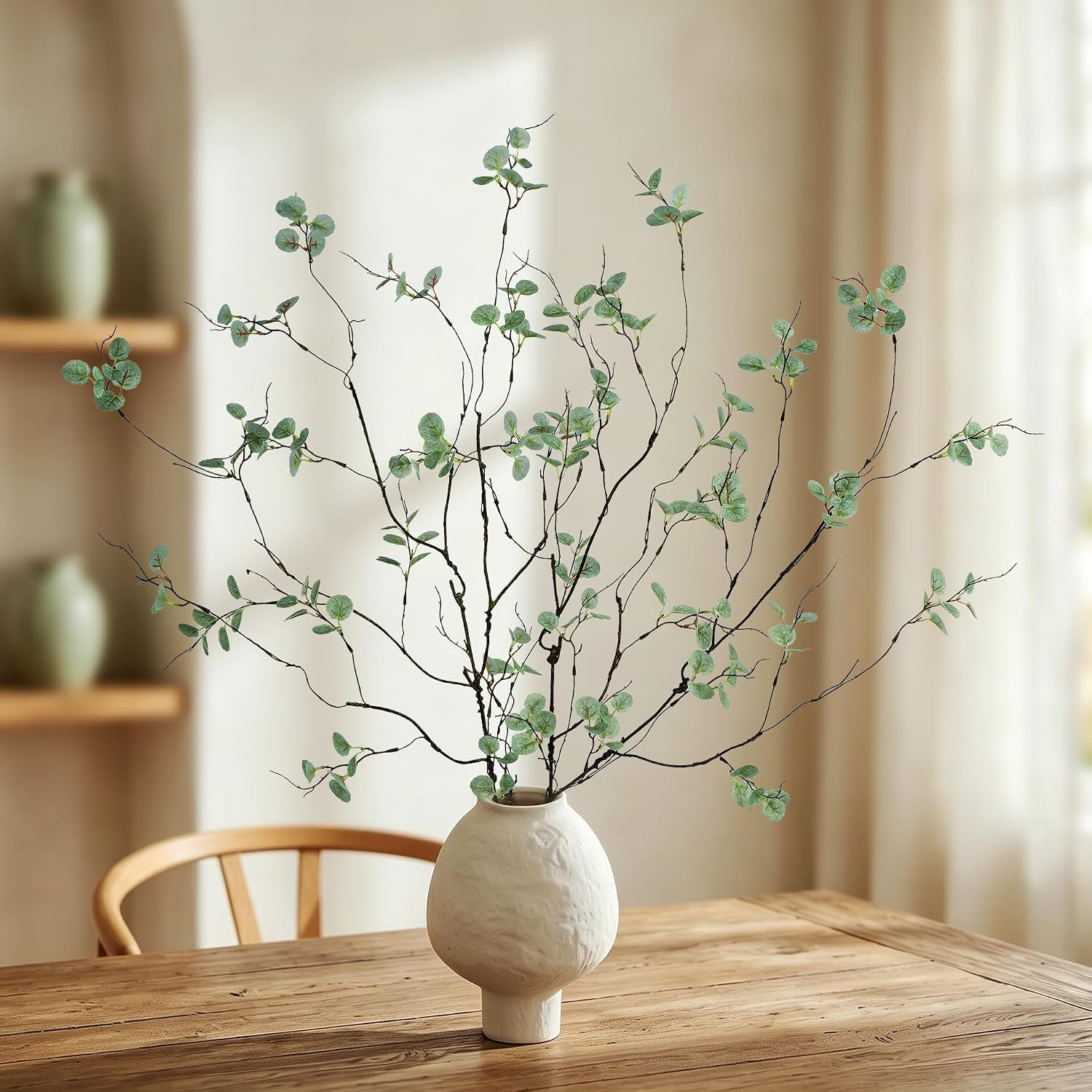 Faux Eucalyptus Stems for Vase – 4PC 36 Inch Artificial Plant Branches for Indoo