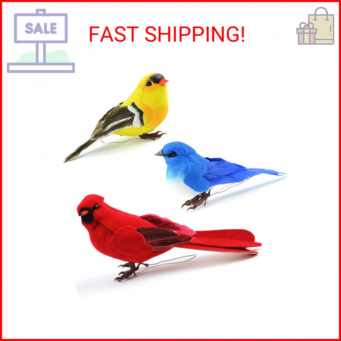 Set of 3 Artificial Birds for Decoration, Floral Arrangements and Arts & Crafts