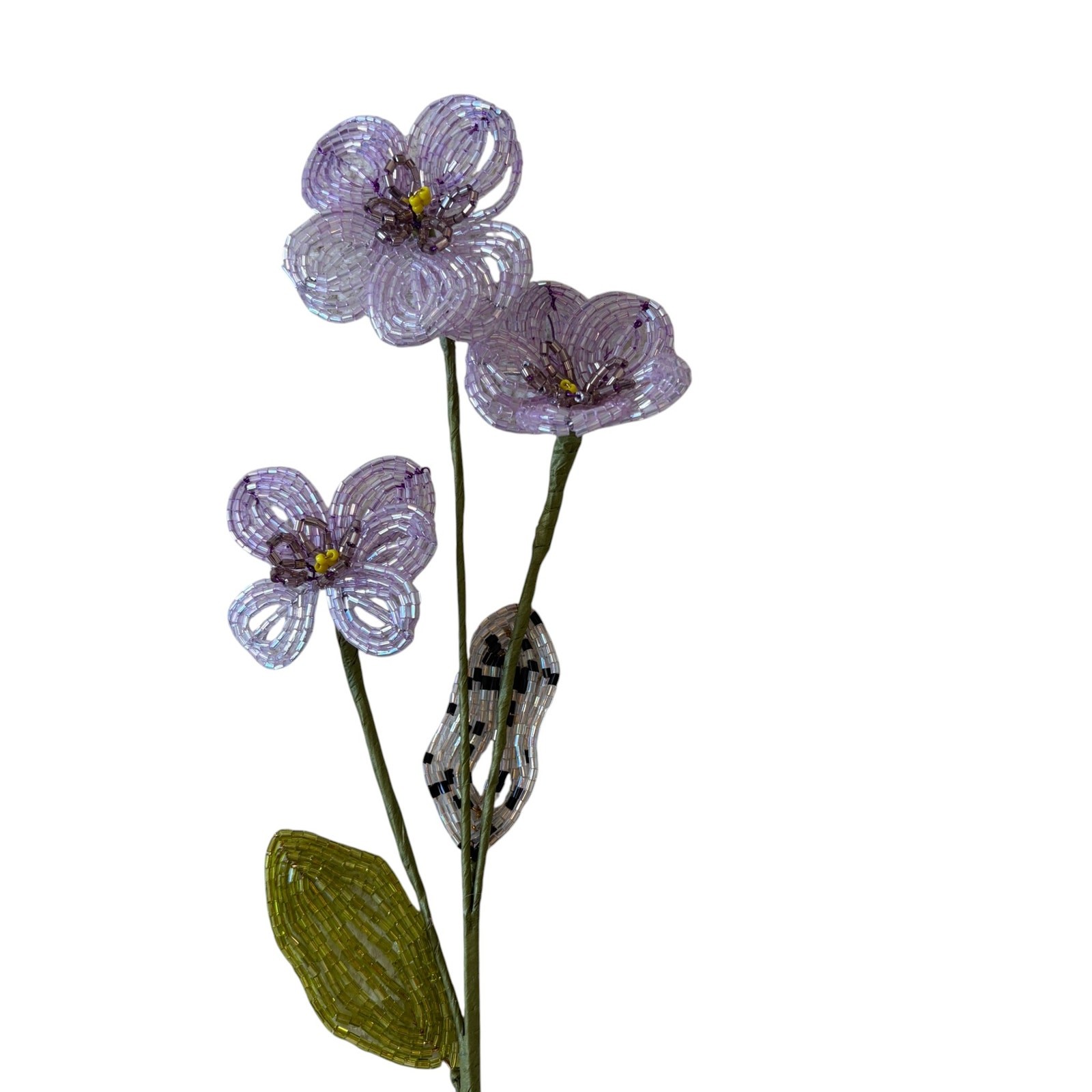 NEW Mackenzie Childs Purple Pansy Beaded Flower Stems 4pc 4×20