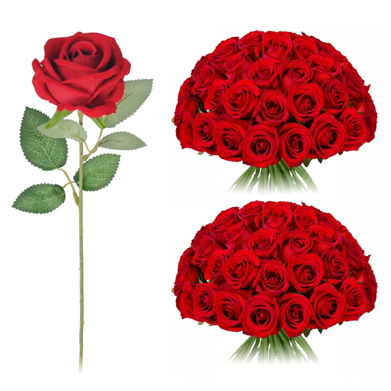 Artificial Silk Roses Flowers – 200 Pack Rose Red Fake Flowers for Wedding De…