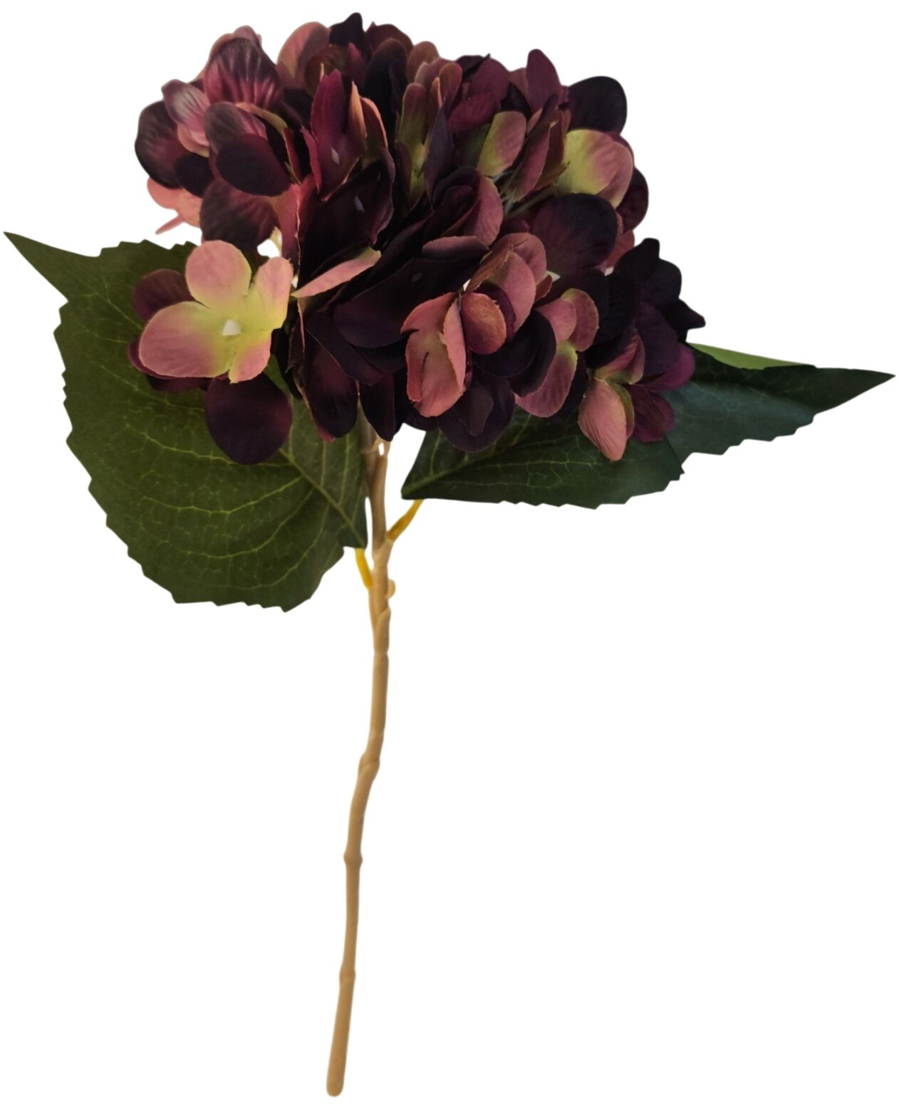 Plum Mauve Faux Hydrangea Stem 18 Inch Wedding Artificial Silk Flower Moody Deco