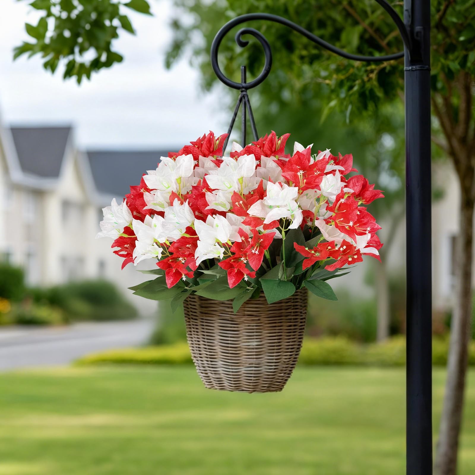 12 PCS Artificial Flowers for Outdoors – Faux Silk Bougainvillea UV Resistant