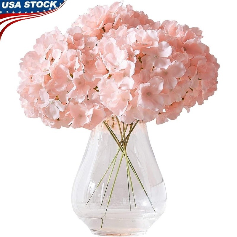 Artificial Silk Hydrangea Flower Heads W/ Stems Wedding Decorations 10pcs New