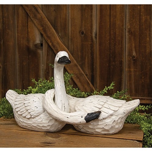 New Primitive Goose LARGE SET 2 SWAN FIGURE COUPLE Statue Table Figures