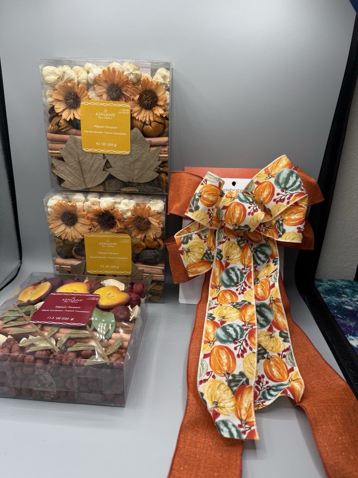 Fall Thanksgiving Lot 3 New Boxes Potpourri And Large New Bow