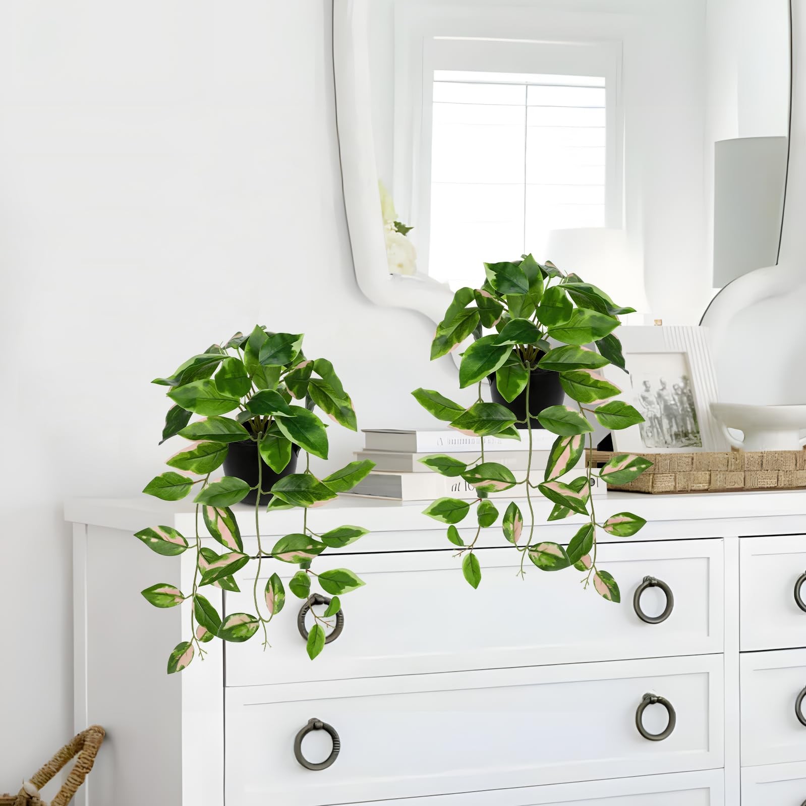 2 Pack Realistic Artificial Faux Trailing Pink N Joy Leaf Potted Plants