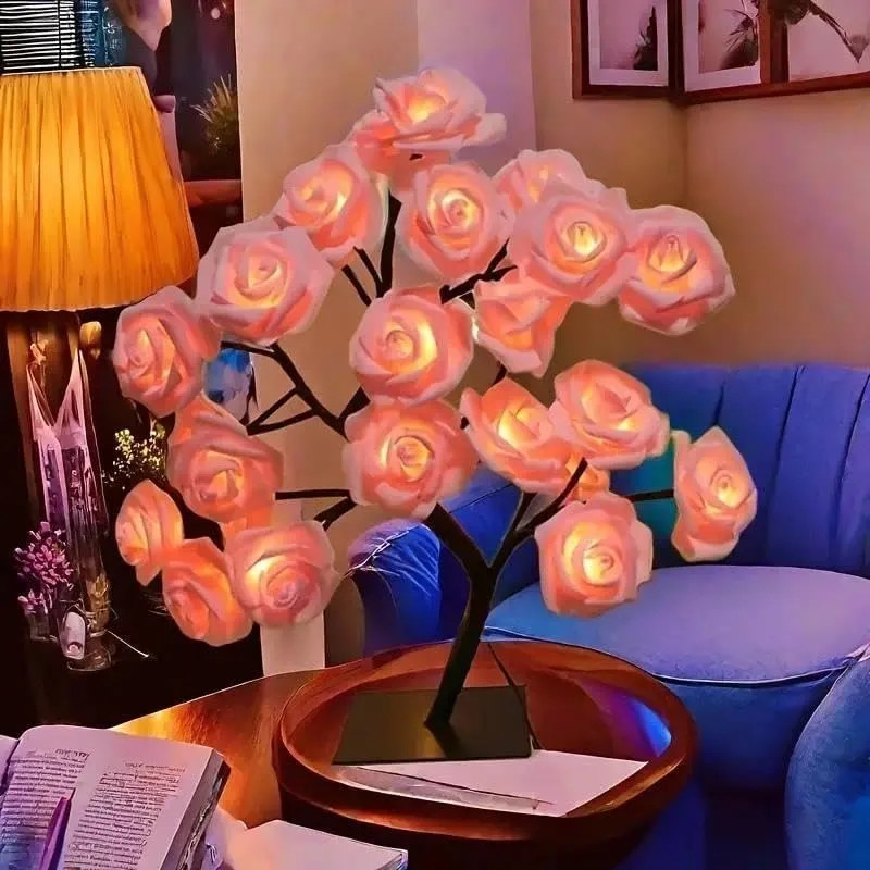 Rose Tree Light Artificial Bonsai Flower Table Lamp USB Battery Powered Romantic