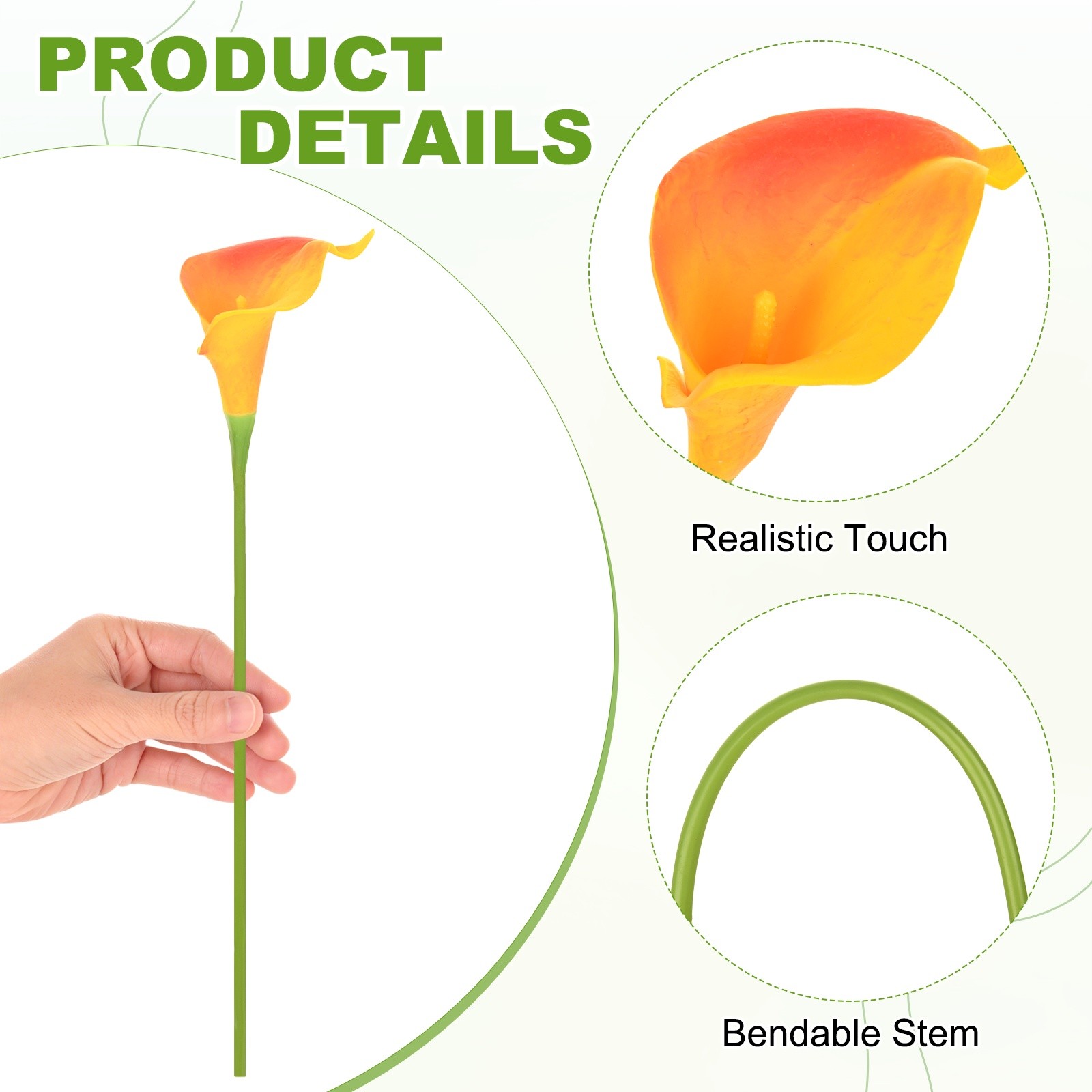 10-Pack Artificial Calla Lily Flowers 14 Inch for Home [Yellow Orange]