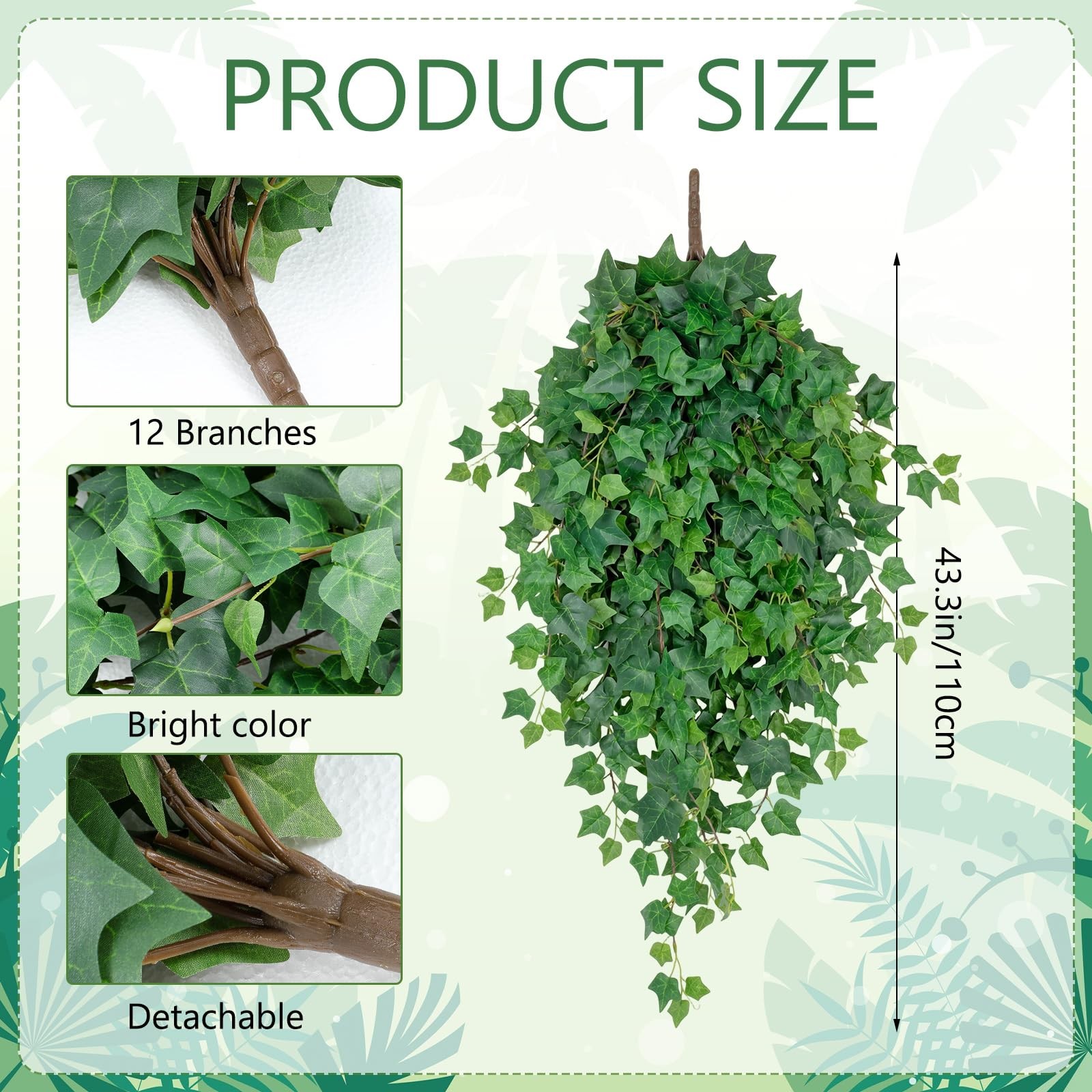 2 Pcs 43 Inch Artificial Hanging Plant Bush Faux English Ivy Plant Fake Ivy V…