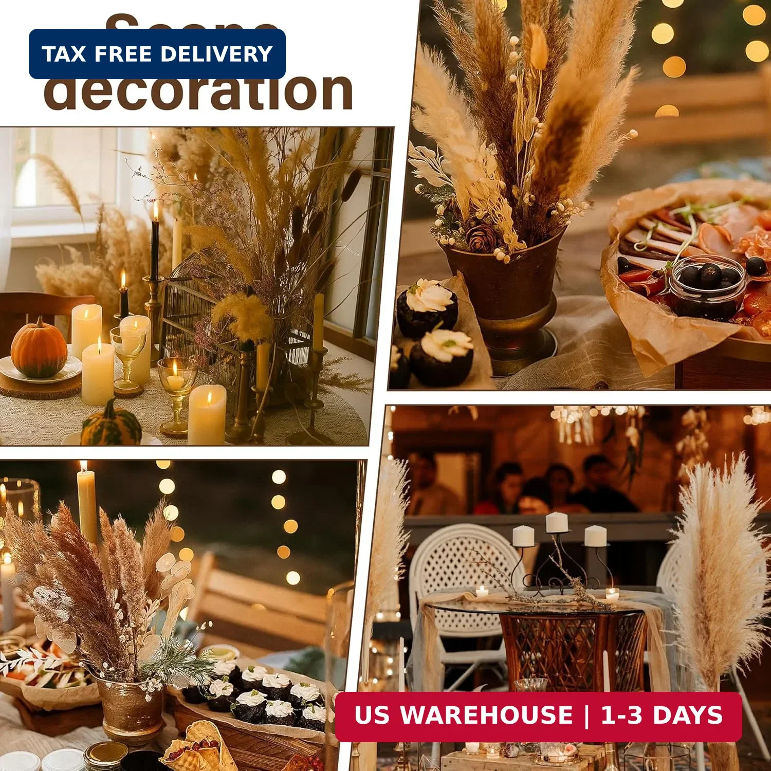 40 PCS Tall Pampas Grass for Floor Vase – 17″ Natural Fluffy Dried Pampas Grass