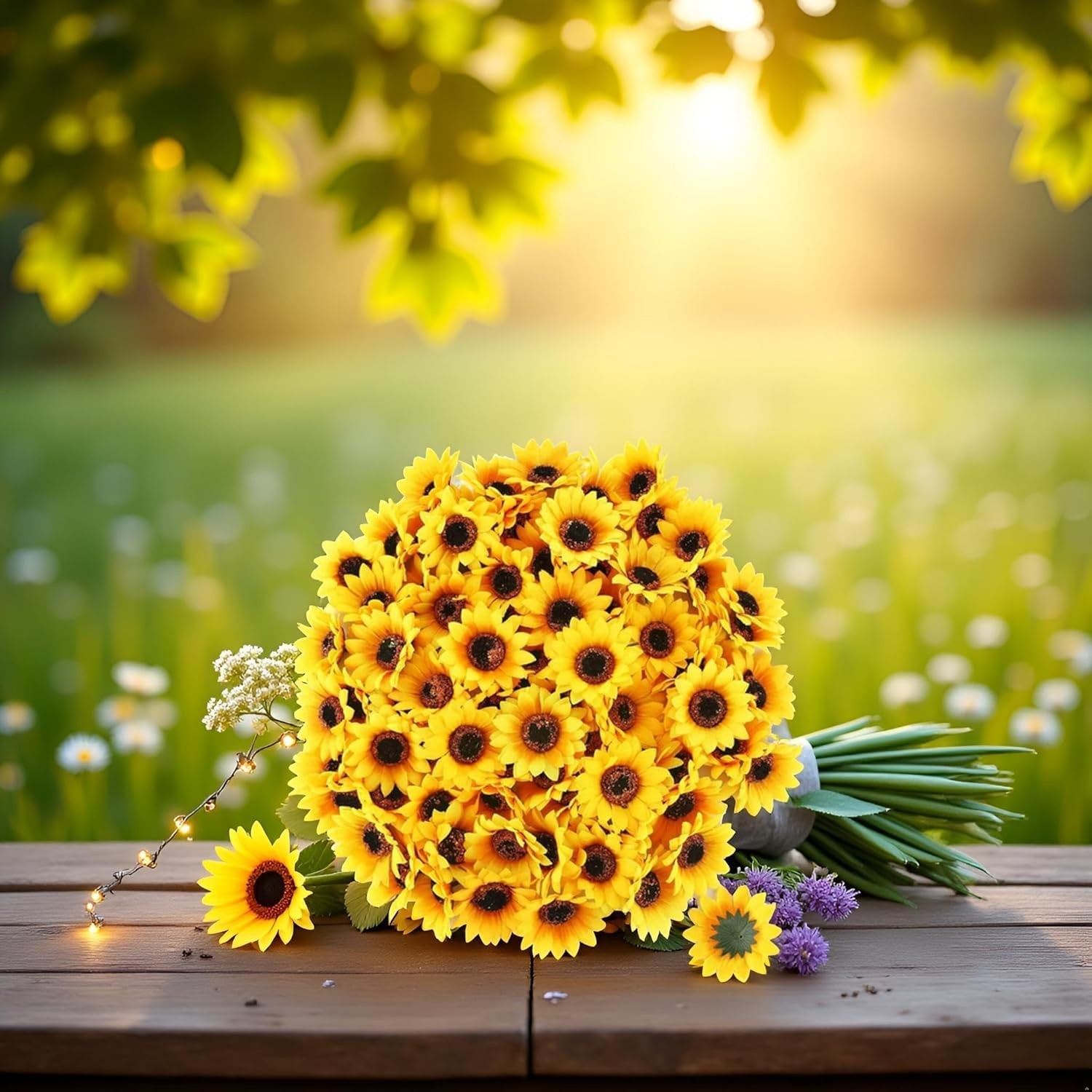 Mini Yellow Artificial Flower Heads 100 PCS Fake Sunflower Fabric Craft Decor