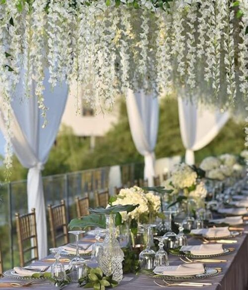 48Pcs Artificial Wisteria Flowers 3.6 Feet/Piece White Dense 48 PCS White-dense