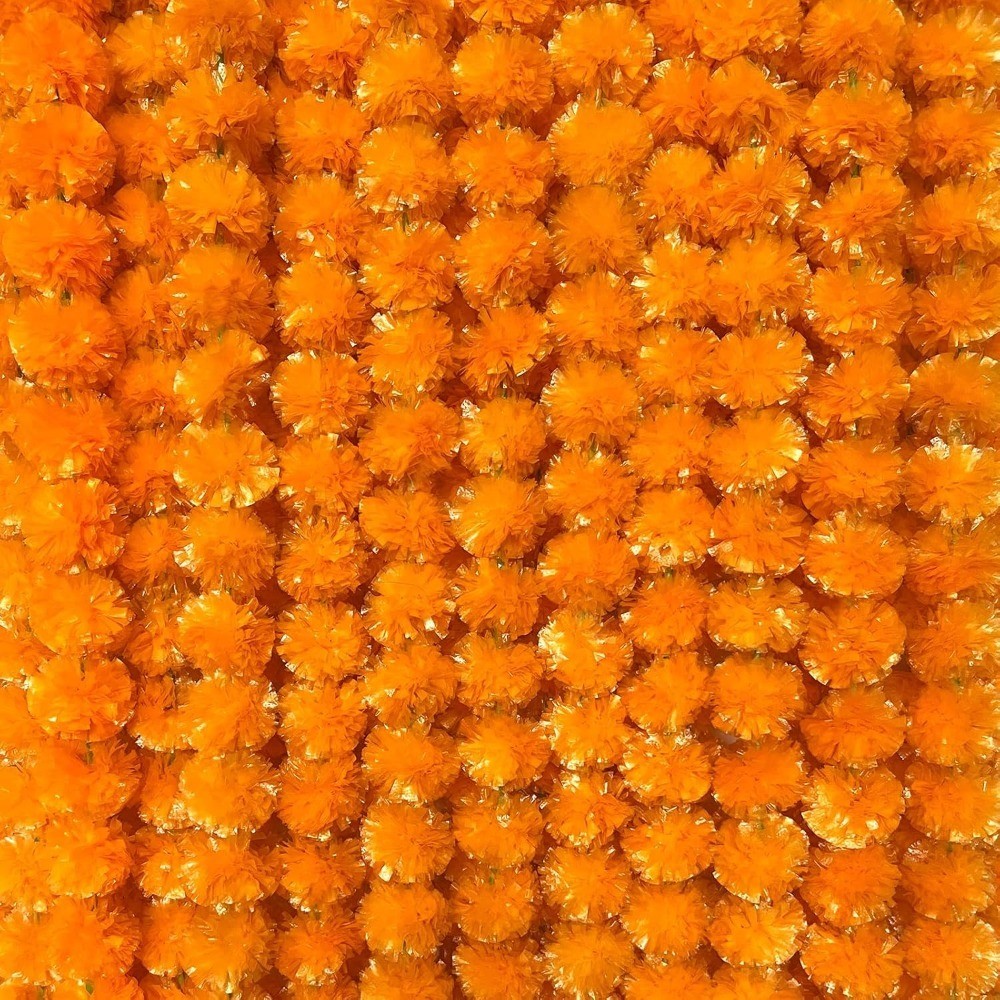 Artificial Marigold Garland 5 Feet Orange for Decoration Indian Pooja Diwali