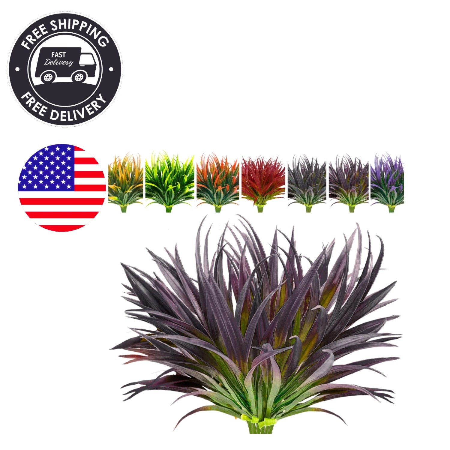 8 Bunches of Tall Faux Grass – UV Resistant Outdoor Decoration for Home & Garden