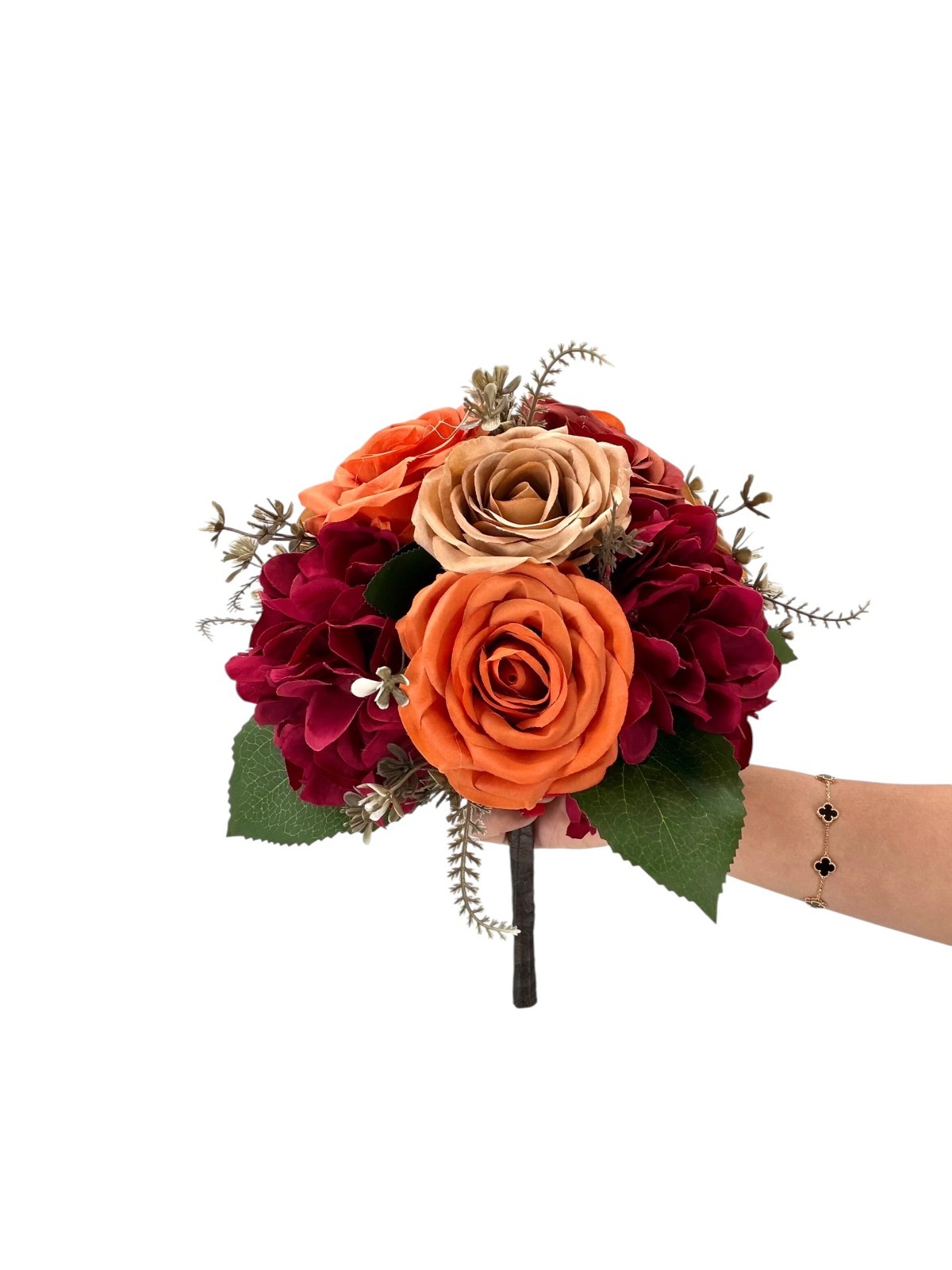 Terracotta Silk Bridal Bouquet, Burnt Orange Burgundy Bohon Wedding Flowers
