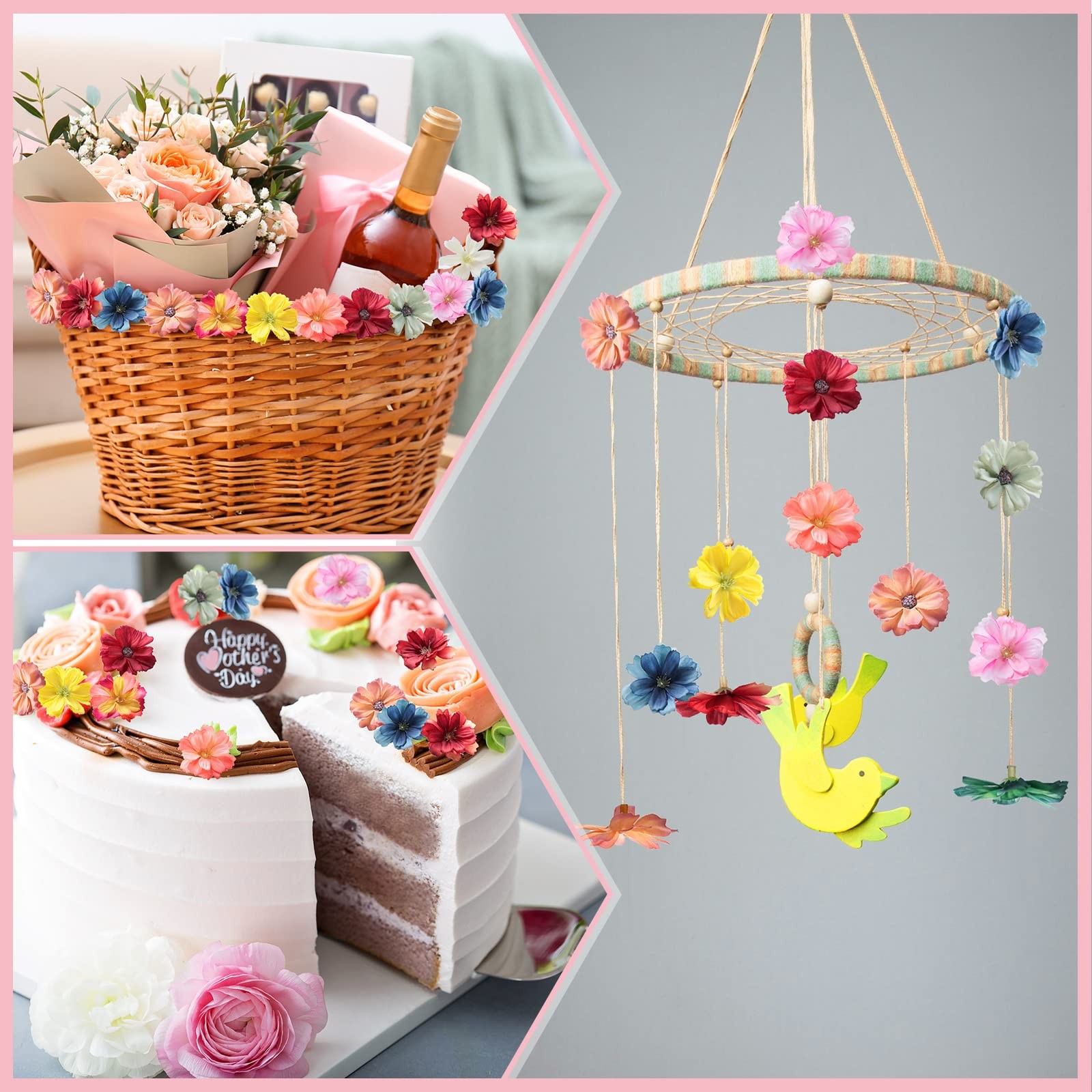 120 PCS Multicolor Small Faux Flowers, Crafts, Silk Daisy, Peony, Wreath