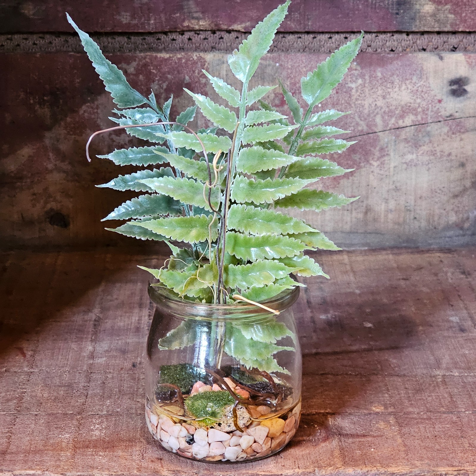 Boston Fern with Fake water Tiered Tray Artificial plants Primitives by Kathy