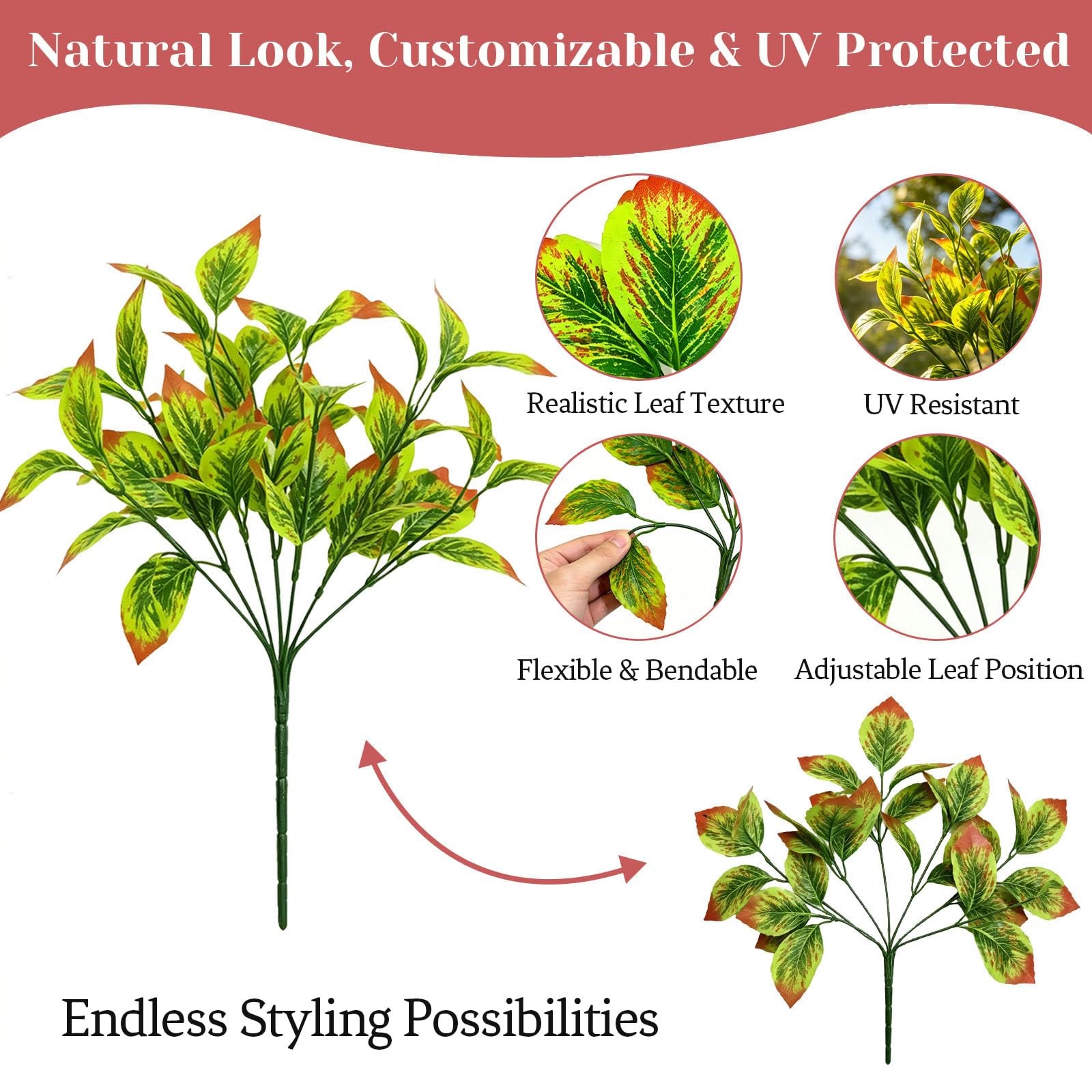 Artificial Greenery for Outdoors UV Resistant 12 Bundle (Red)