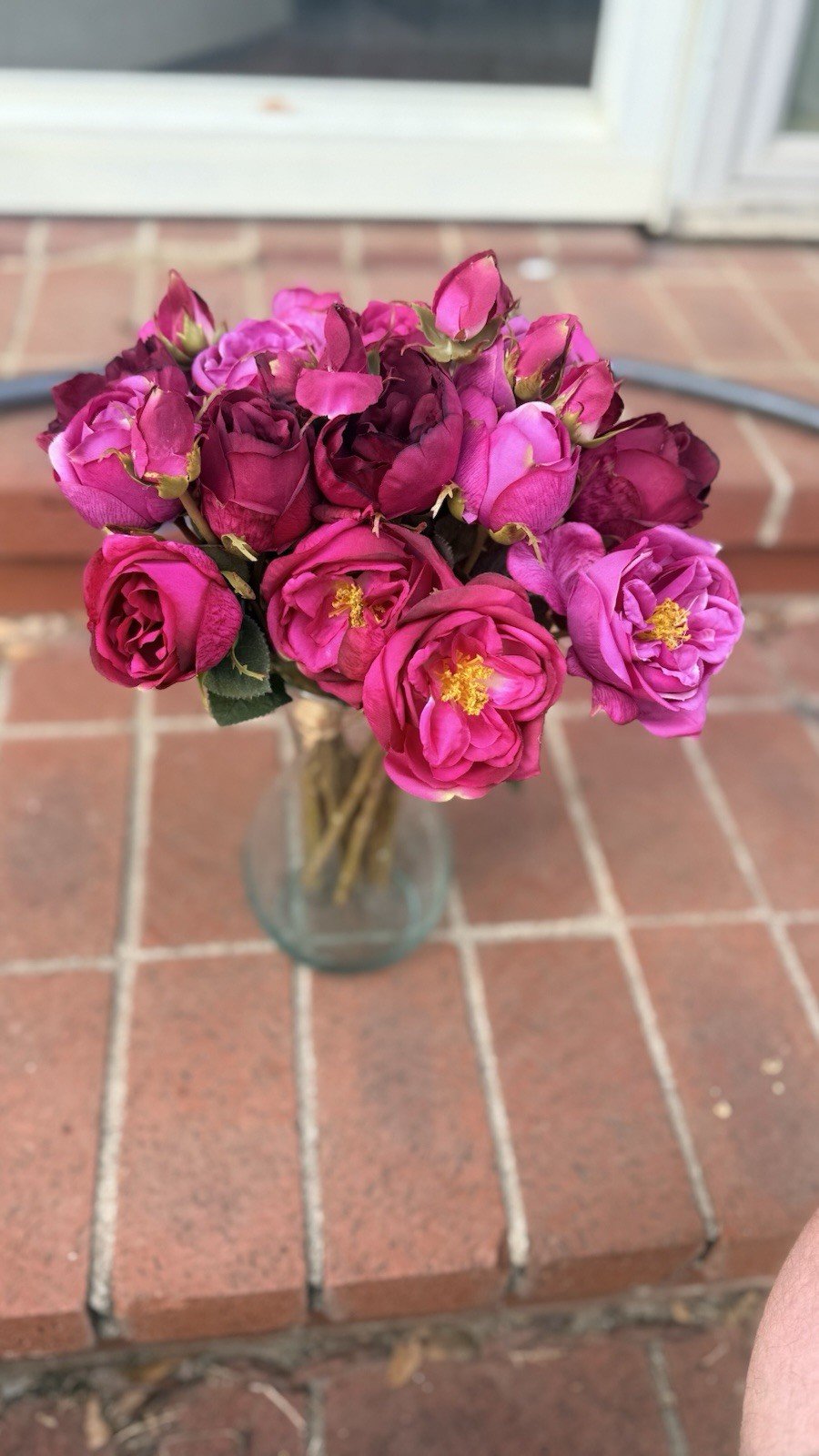 Reddish Pink Garden Cut Roses Bundle of 8 Artificial Flowers