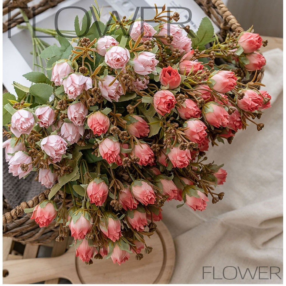 Artificial Bouquet 35cm Height with Fabric Flowers for Wedding and Home
