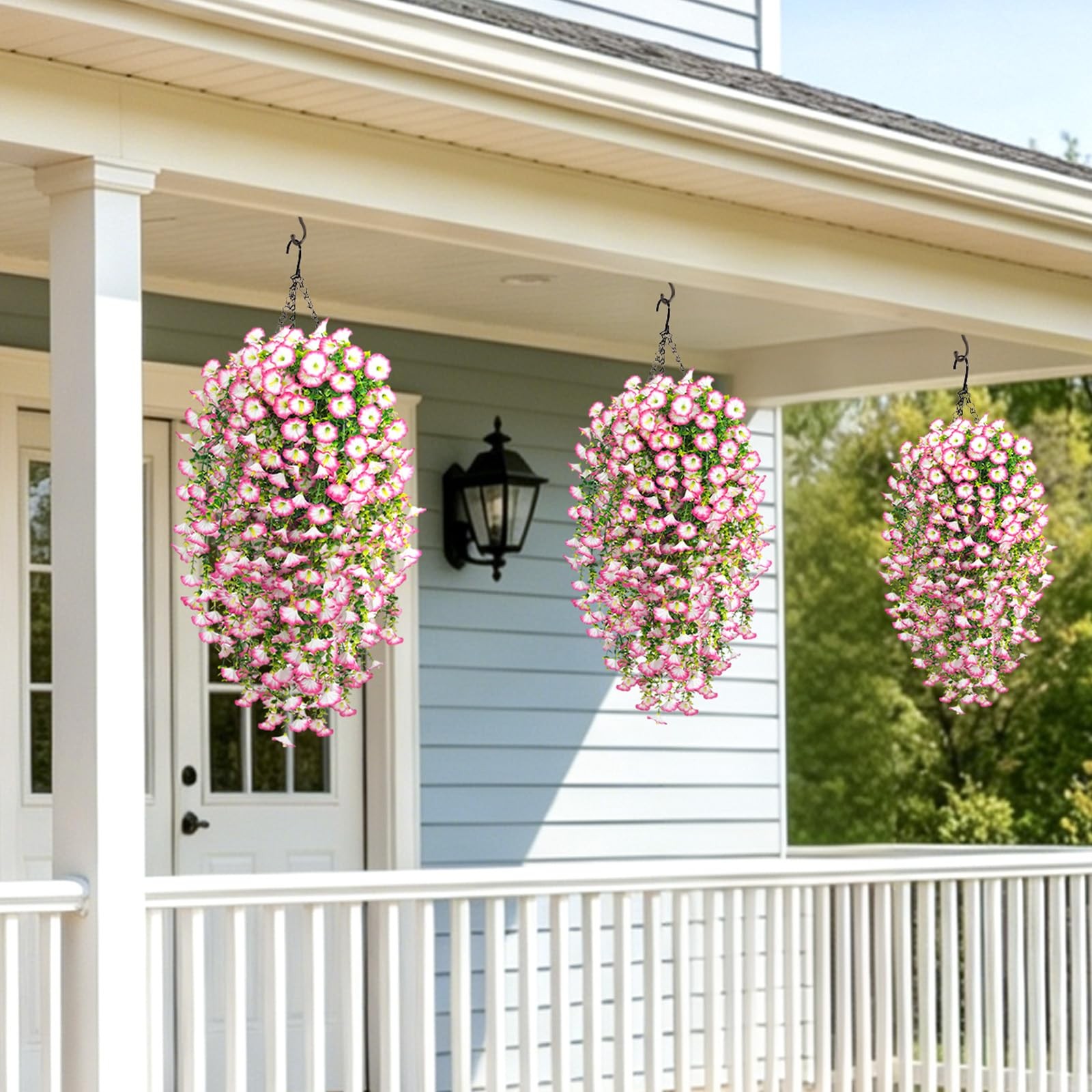 Artificial Hanging Flowers for Outdoor, 4Pcs UV Resistant Faux Morning Glory …
