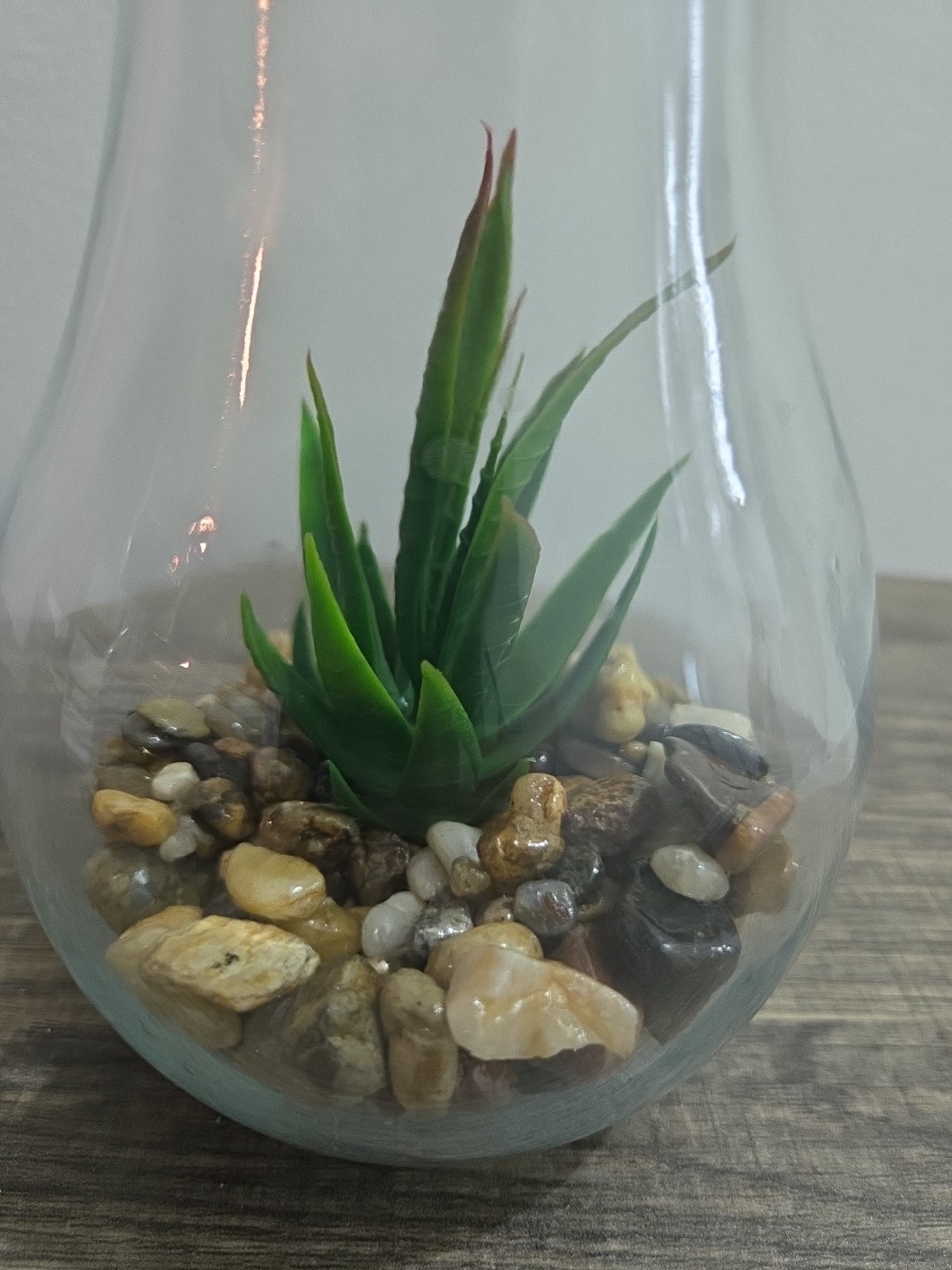 Light Bulb With Artificial Plant And Rocks Inside. 9″ Tall