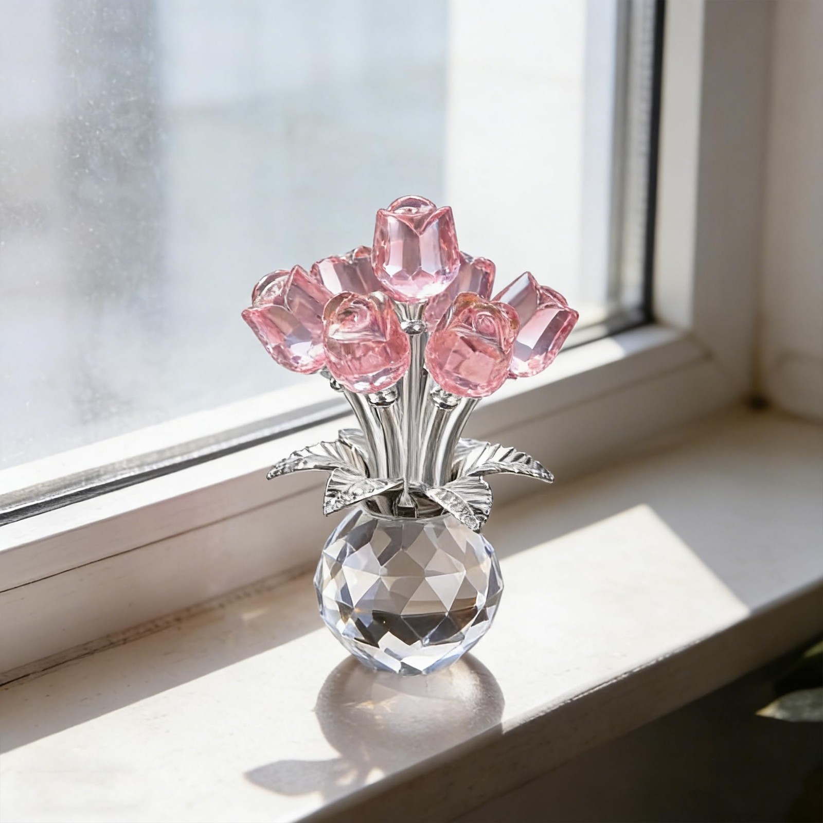 Crystal Silver Rod Pink Rose Creative Table Decoration Tabletop Home Faux