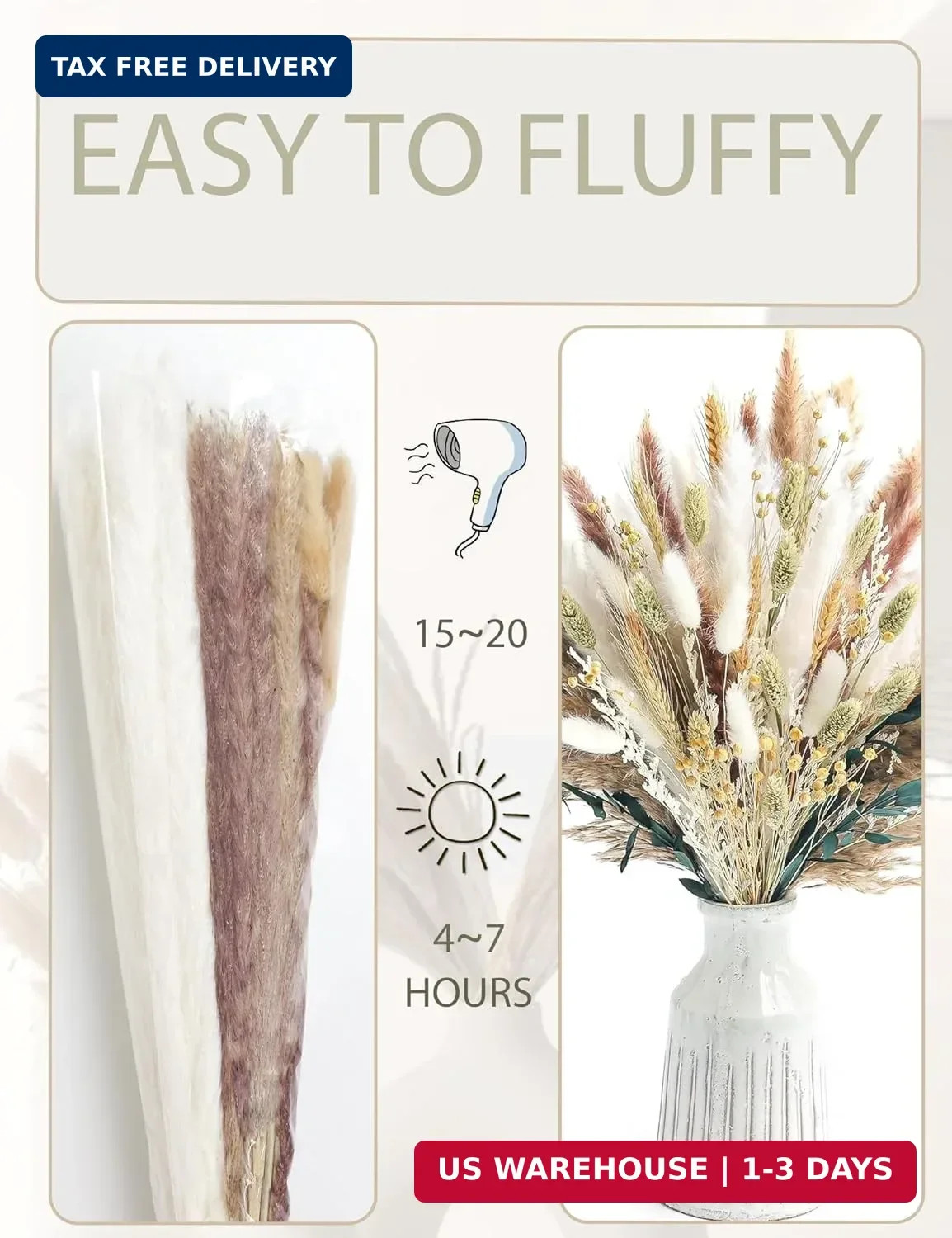 xin’s convey 126pcs Dried Pampas Grass Decorations, Dried Flowers Bouquet, Reed