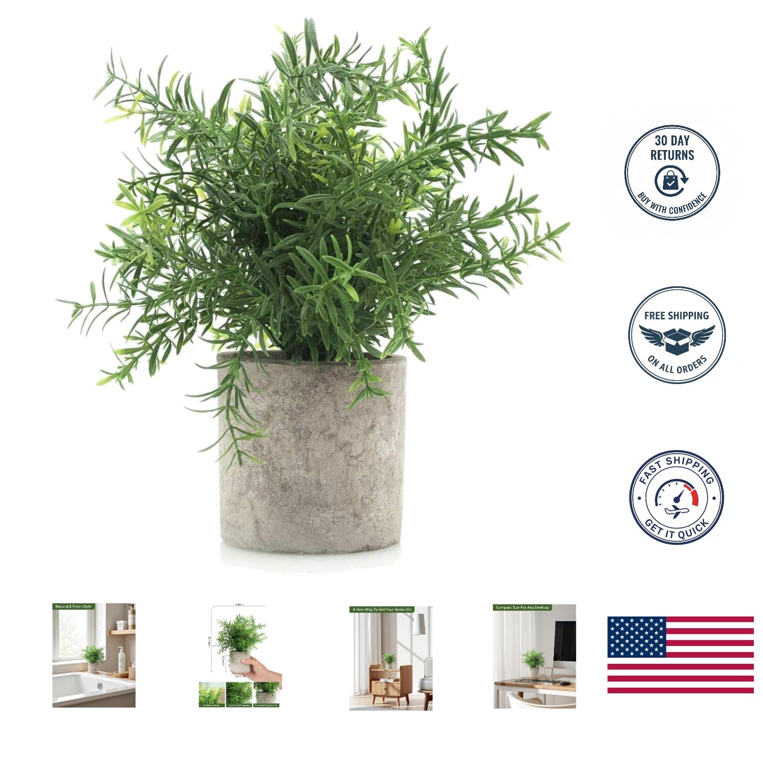 Rustic Artificial Rosemary Potted Plant – Perfect for Farmhouse Decor