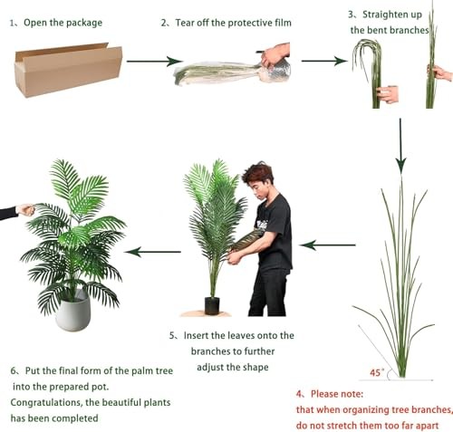 4ft Artificial Palm Tree 2Pcs Large Faux Tropical Monstera Leaves