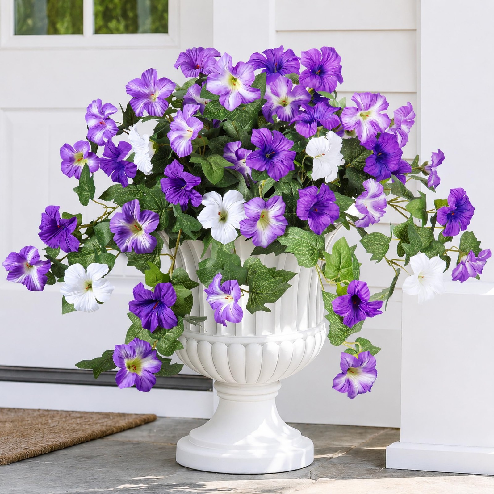 HyeFlora Artificial Flowers for Outdoors 2PCS Faux Petunias Silk Fake Flowers…