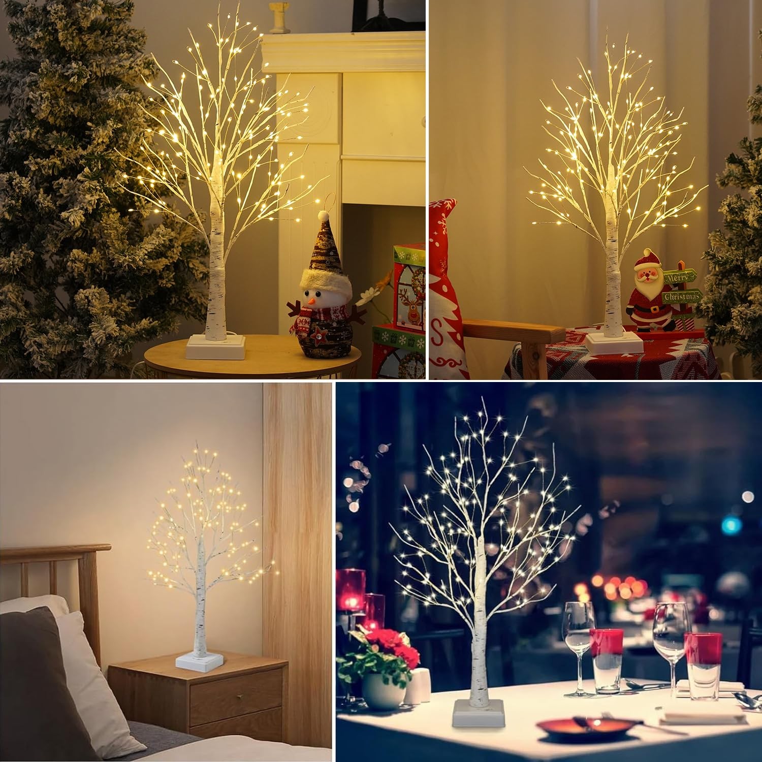 Lighted Trees for Indoor Decor, 24”2FT White Birch Tree with 144 LED Lights, …