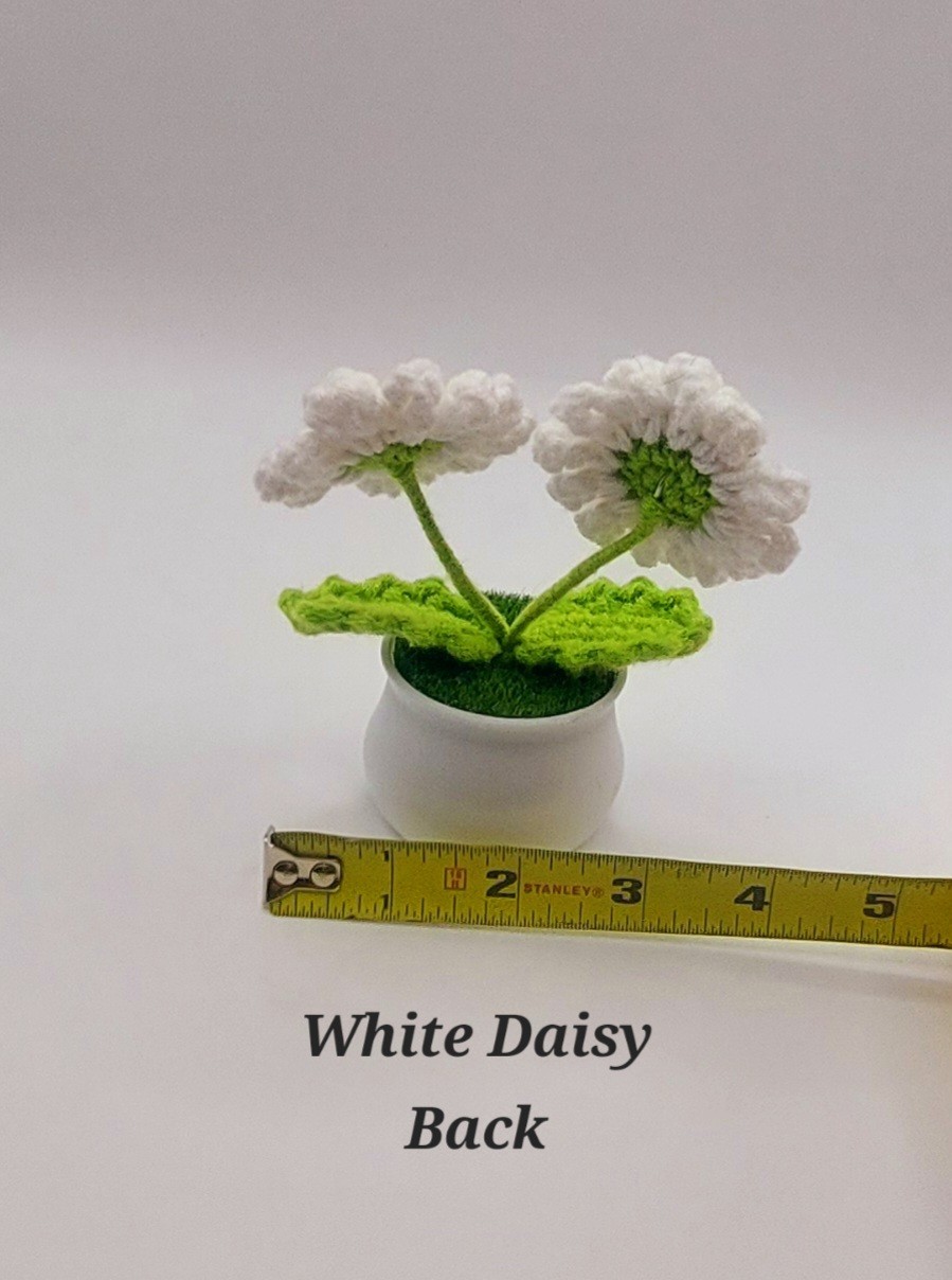 Crocheted Handmade Spring Flowers In Mini Pot W/Grass, Posable~Variety You Pick
