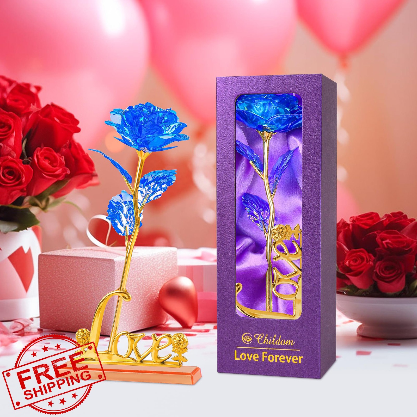 Childom Blue Rose Flower Gift Her Women Mom Wife Grandma Love Stand