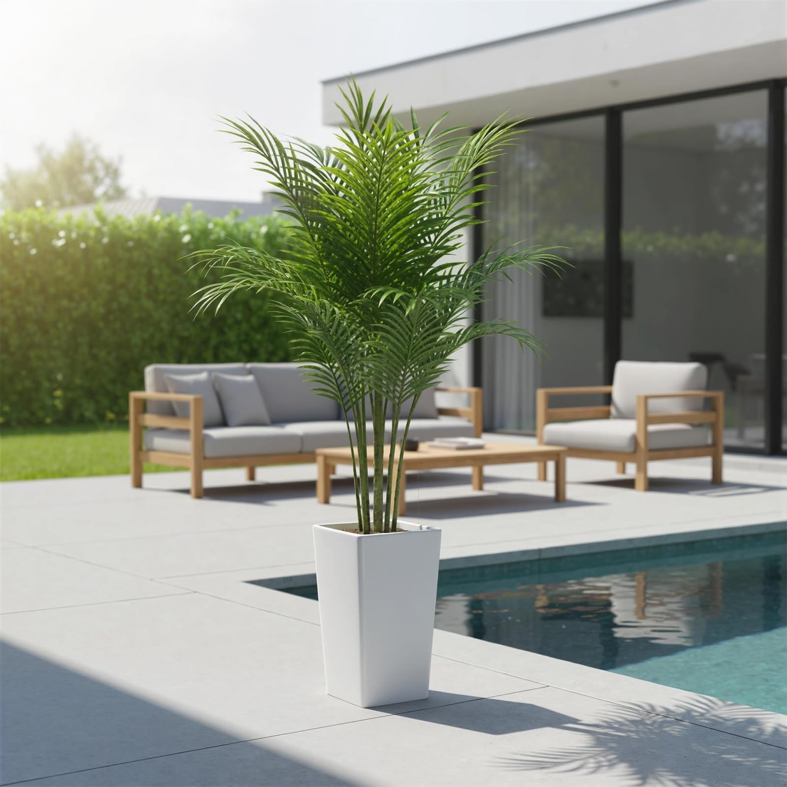 4.8FT Artificial Palm Tree in White Tall Planter, Realistic Indoor Faux Plant