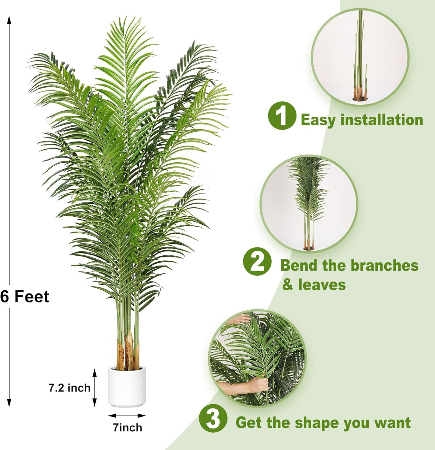 6Ft Realistic Artificial Palm Tree – Faux Silk Potted Plant for Home & Office
