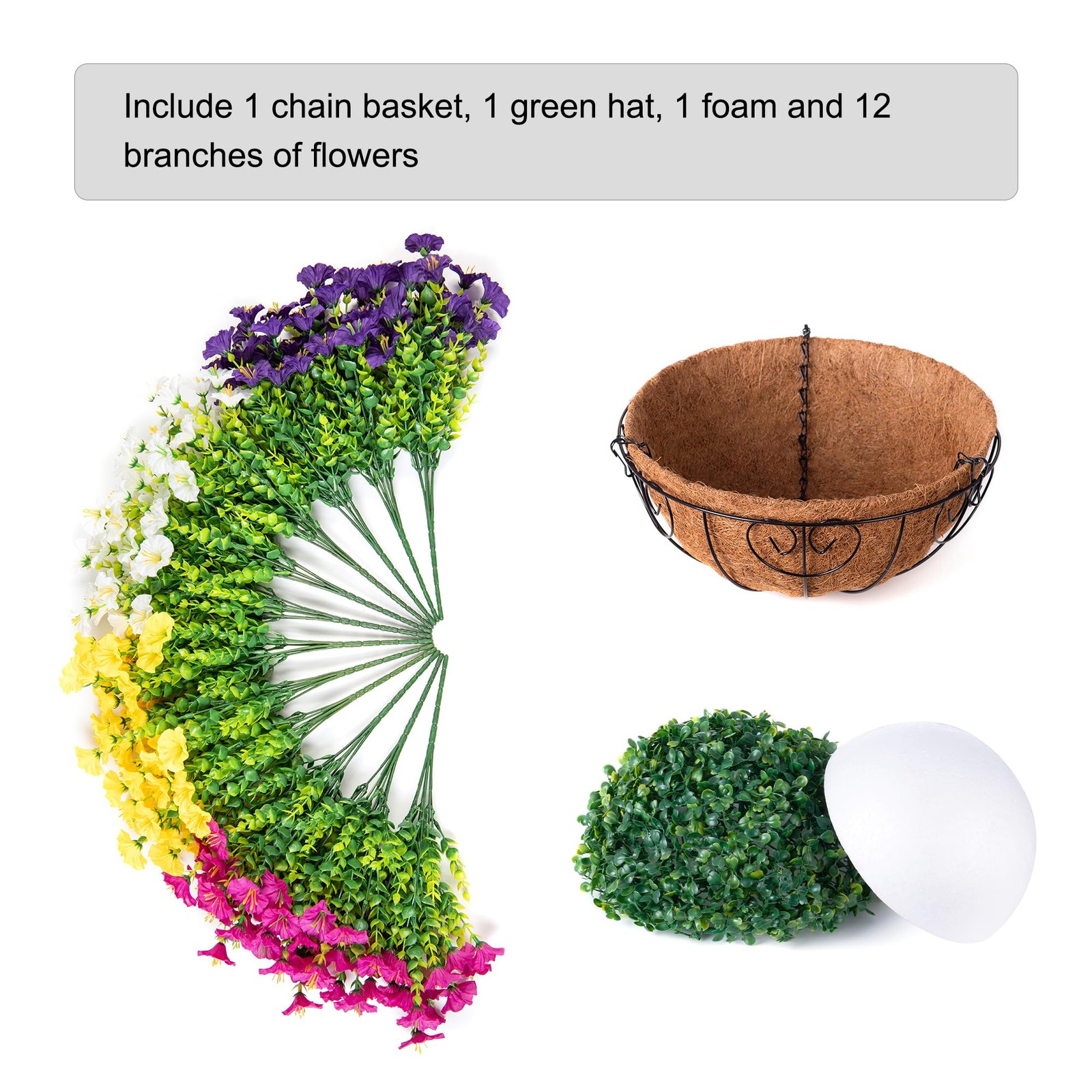 HyeFlora Artificial Hanging Flowers Faux Plants Basket for Outdoors Spring De…