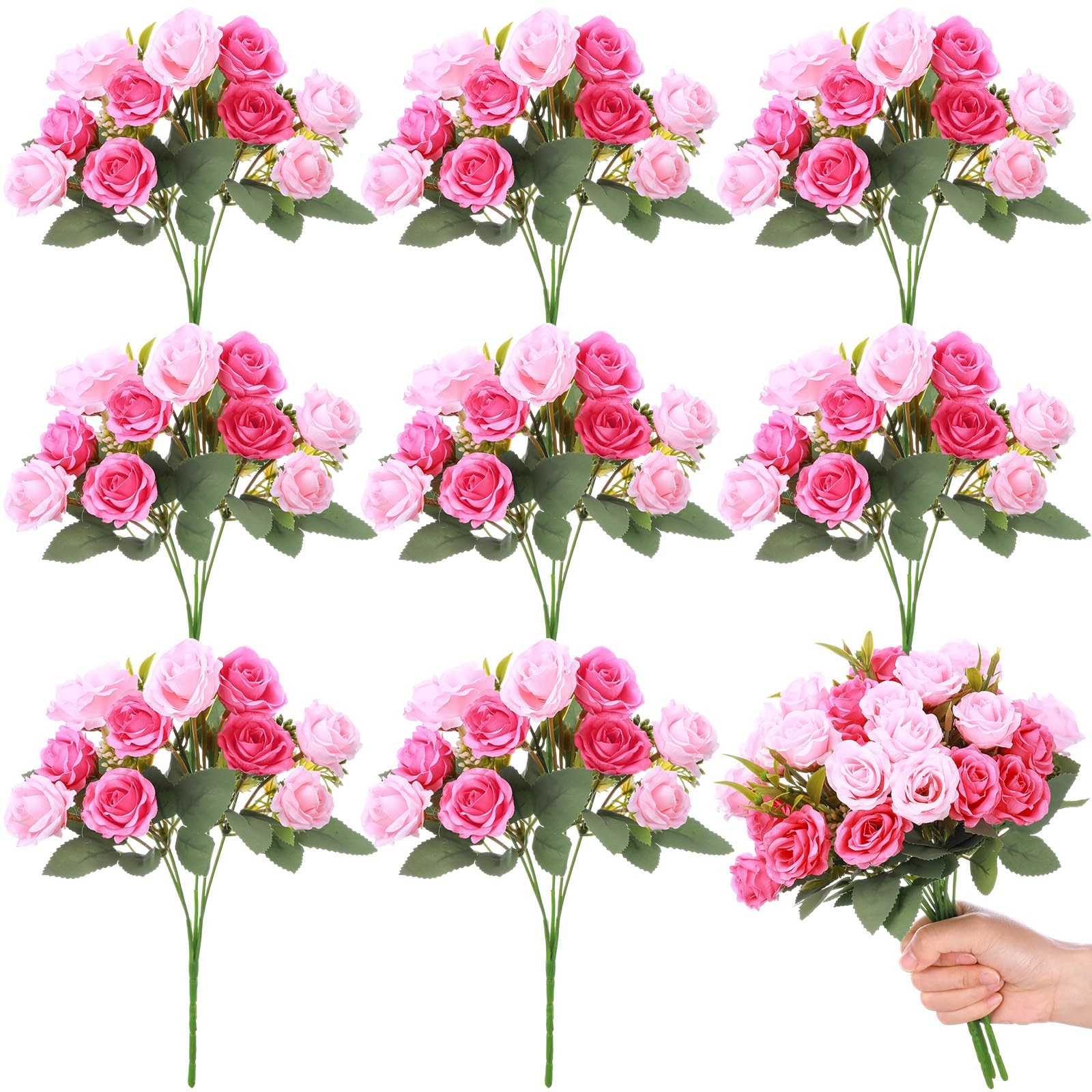 8 Pack 12 Inch Wedding Bouquets for Bride Bridesmaid Pink and Rose Red Artifi…