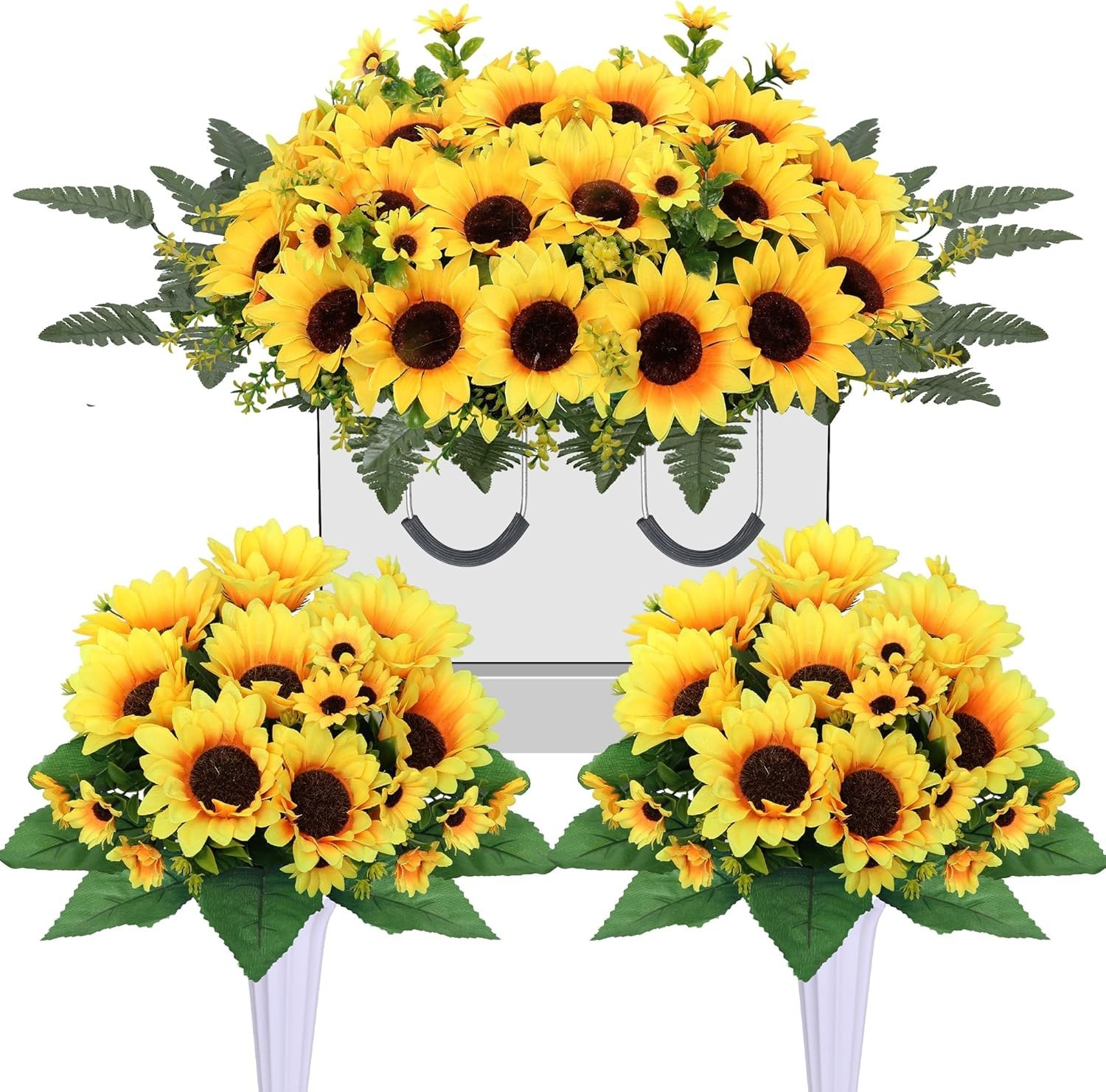 Artificial Cemetery Flowers Grave Saddle Silk Sunflowers Memorial Flowers 3PCS