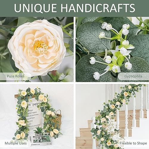 Champagne Rose Flower Garland 24FT Eucalyptus 4 Pack